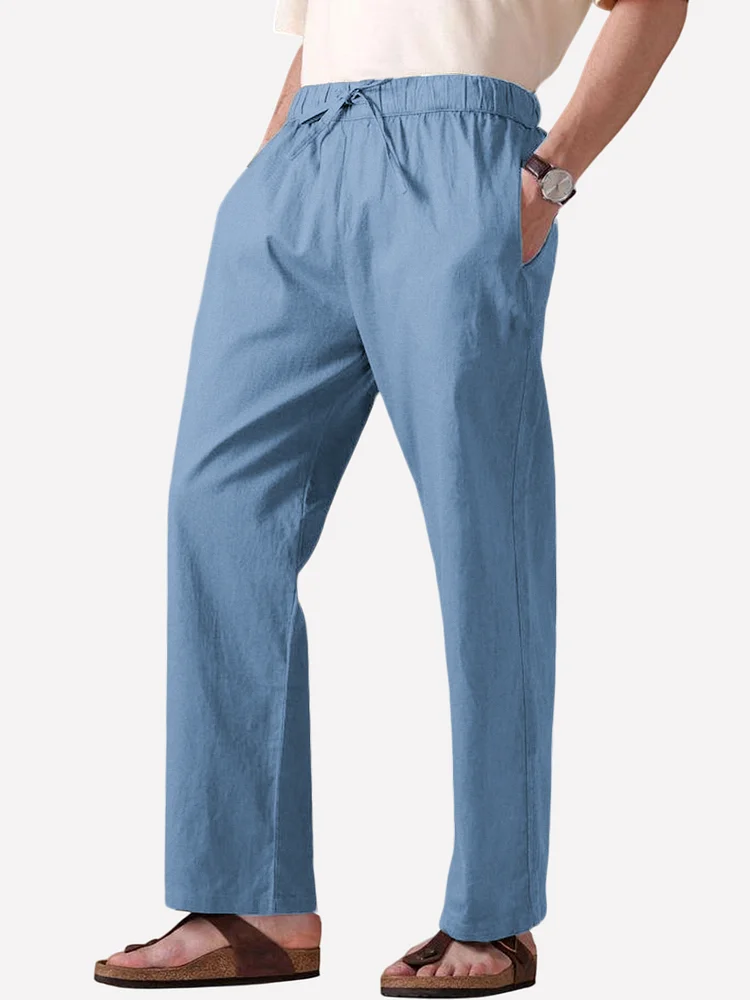 Men's Vintage Cotton Casual Elastic Waist Trousers with Drawstring