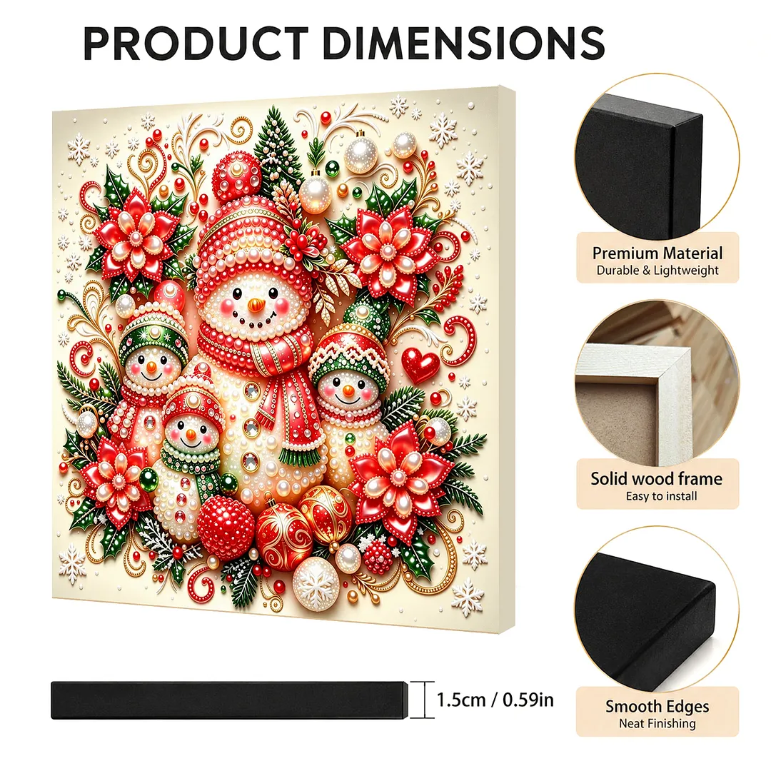 Framed Pearl Painting Snowman Christmas Wall Art 7.87x7.87in