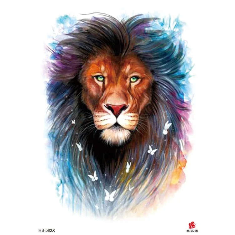 Waterproof Temporary Tattoo Sticker Lion King Clock Tiger Pattern Fake Tatto Black Body Art for Women Men Tattoo Sticker