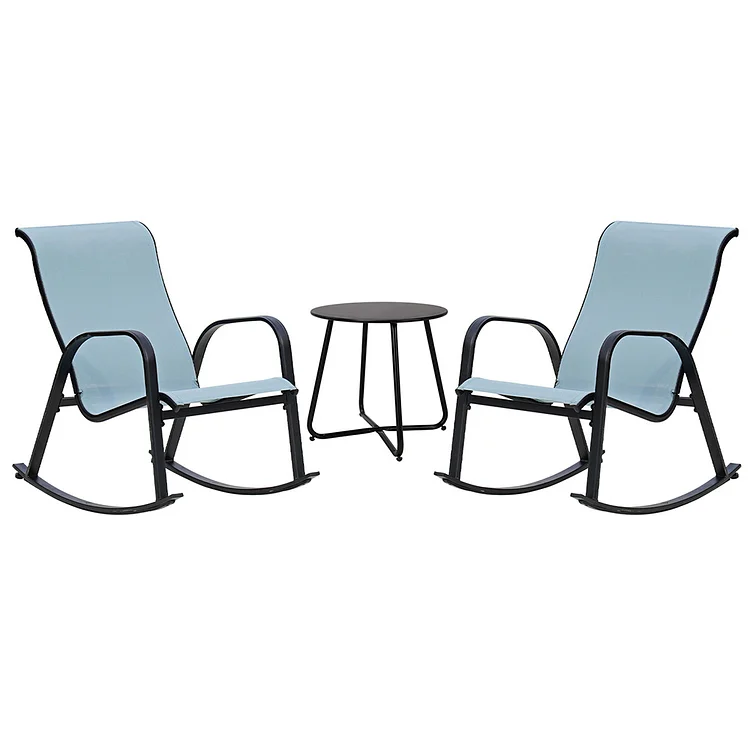 Outdoor 3-Piece Patio Bistro Rocking Chair Set, Steel Rocker Seating Outside for Front Porch, Garden, Patio, Backyard