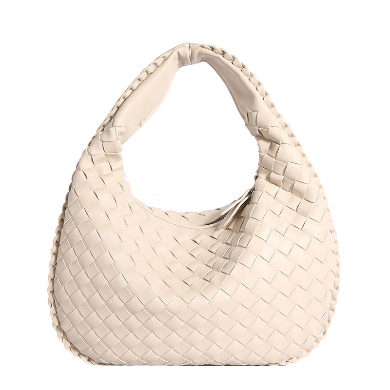 Women’s Medium Pu Leather Solid Color Streetwear Weave Dumpling Shape Zipper Handbag