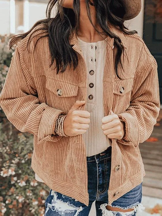 Mayoulove Thicken brown lapel corduroy coat-Mayoulove