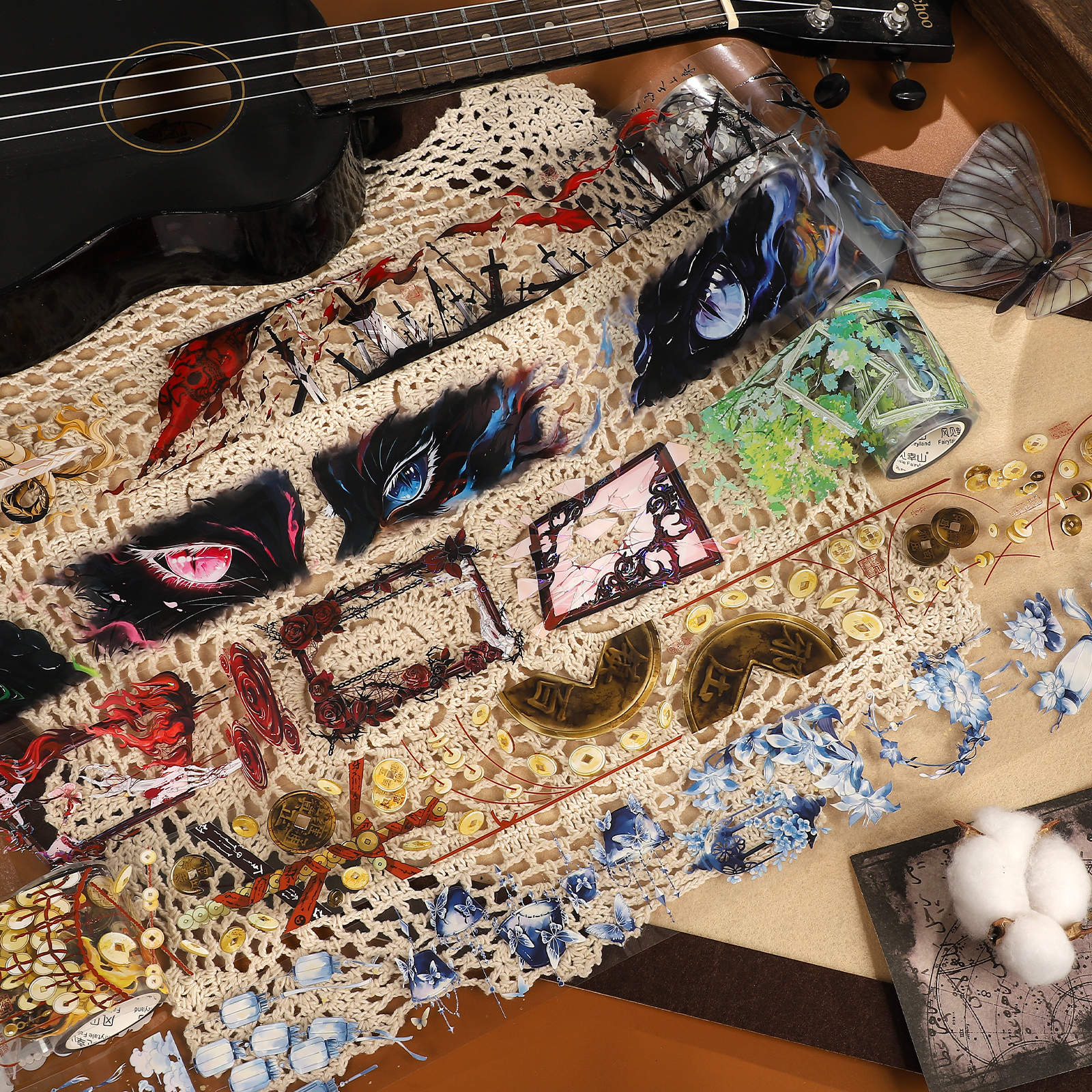 PET 테이프 - 500cm 빈티지 검 이상한 짐승 꽃 조경