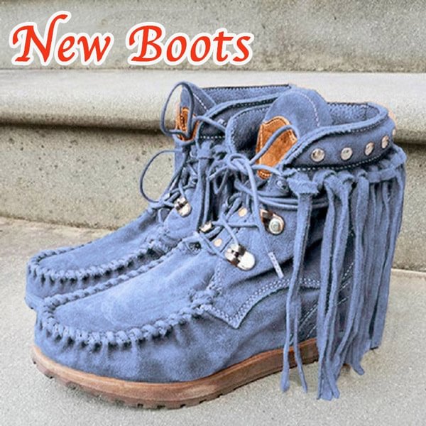 Women's Tassels Rivets Faux suede boots Moccasin Fringed  Faux Suede Boots