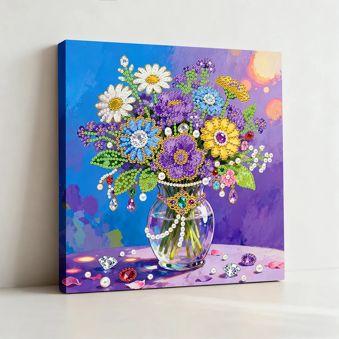 Vase DIY Pearl Painting Kit for Adults Gift Home Wall Decor 25x25cm With Frame