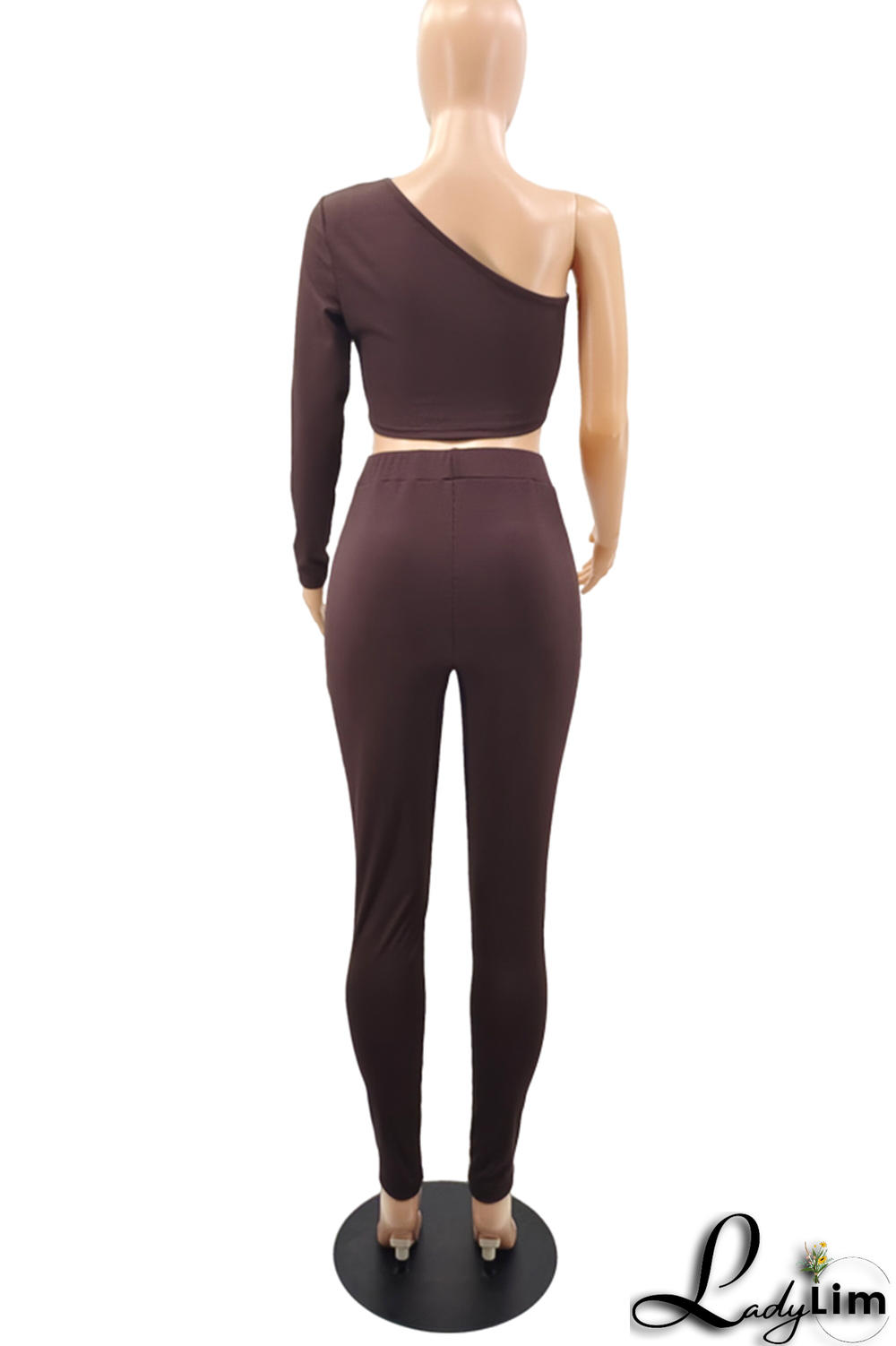 Black Sexy Solid Split Joint One Shoulder Three Quarter Two Pieces