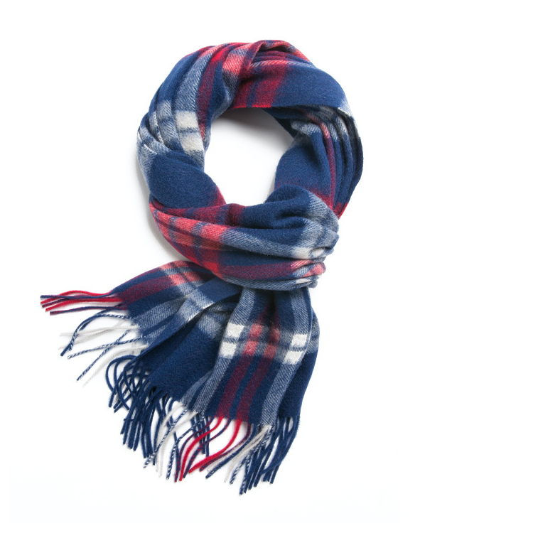 Unisex 100% Cashmere Winter Plaid Fringed Scarf