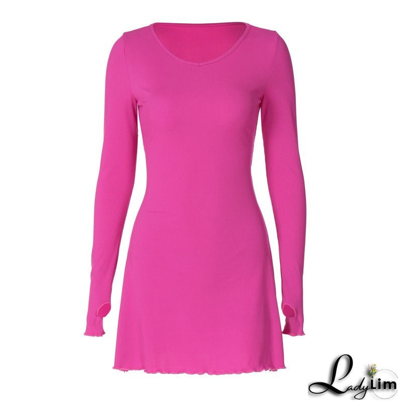 Minimalist Solid Color Dress with Back Lace-Up Waist Control