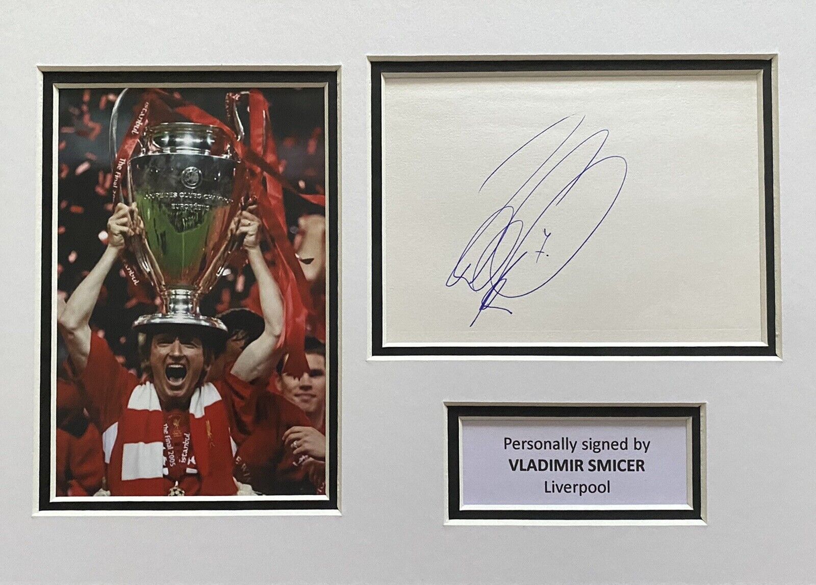 Vladimir Smicer Hand Signed White Card In A4 Liverpool Mount Display