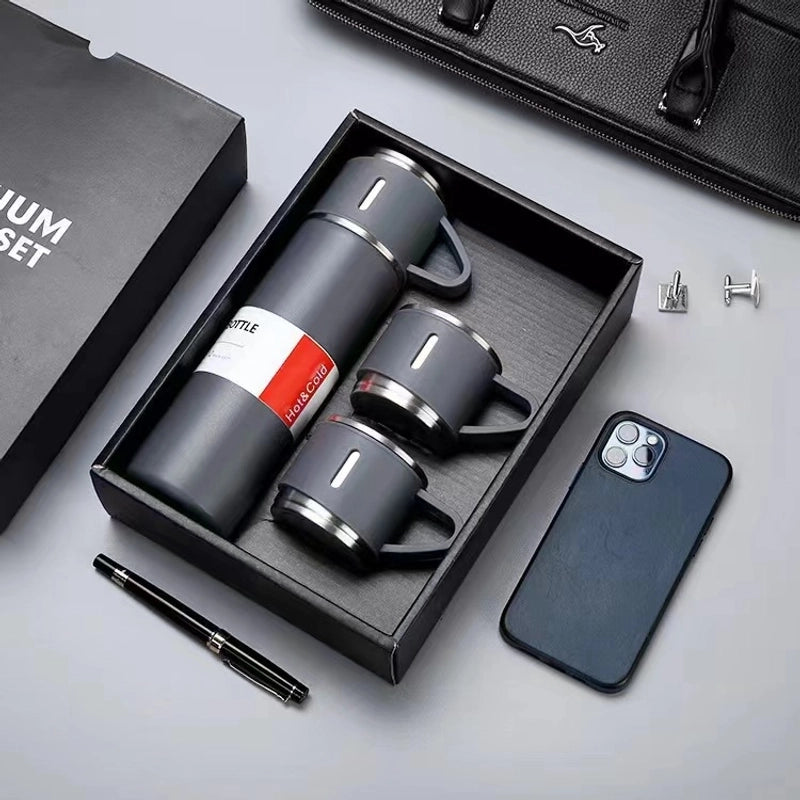 Business Gift Thermos Cup Set One Cup 3 Lid Gift Box Set Thermos Cup 304 Stainless Steel Water Cup Accompanying Gift