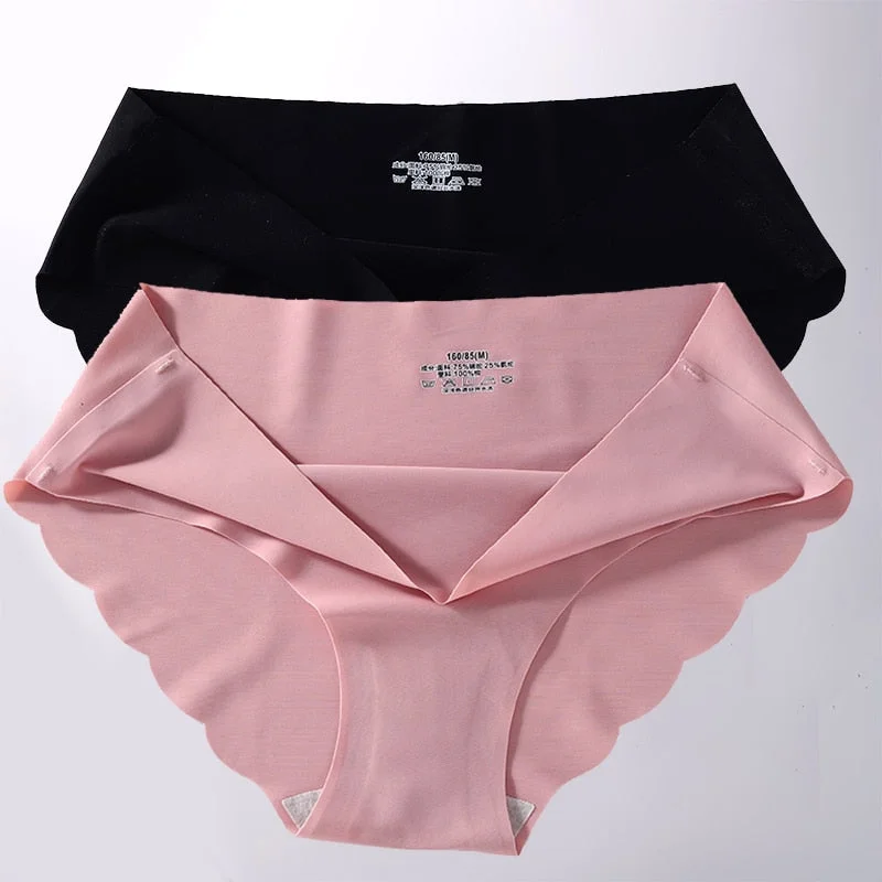 FINETOO 2PCS/Set M-XL Seamless Ice Silk Sexy Women Panties Pantys 7 Solid Colors Breathable Pantys Underwear For Girls Lingerie