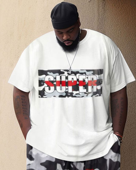 Big Guys Street Retro Super Hip-Hop Camouflage Casual Two-piece Set