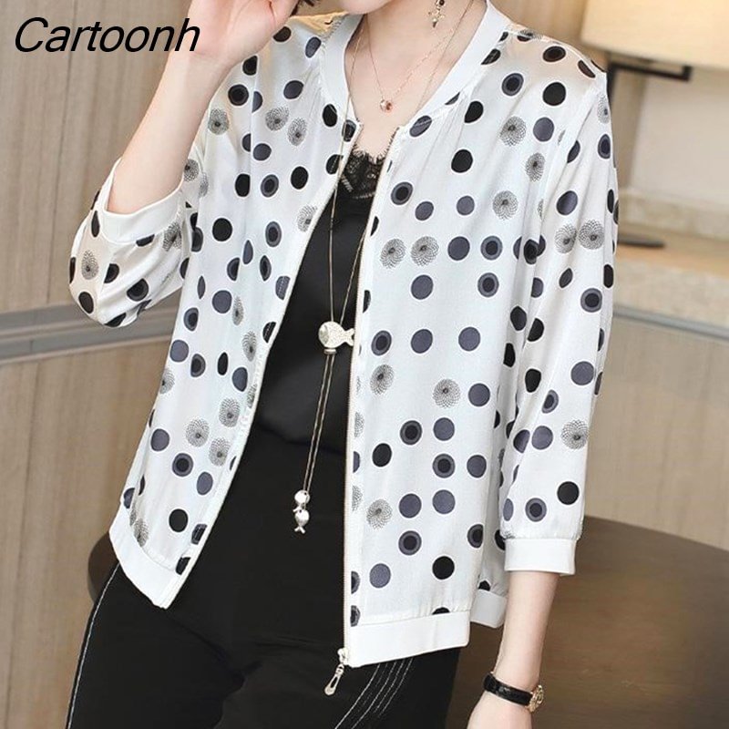 Cartoonh Fashion Summer Chiffon Print Bomber Jacket Women Thin Long Sleeve Loose Female Zipper Jacket Sunscreen Outwear 5XL Clothes
