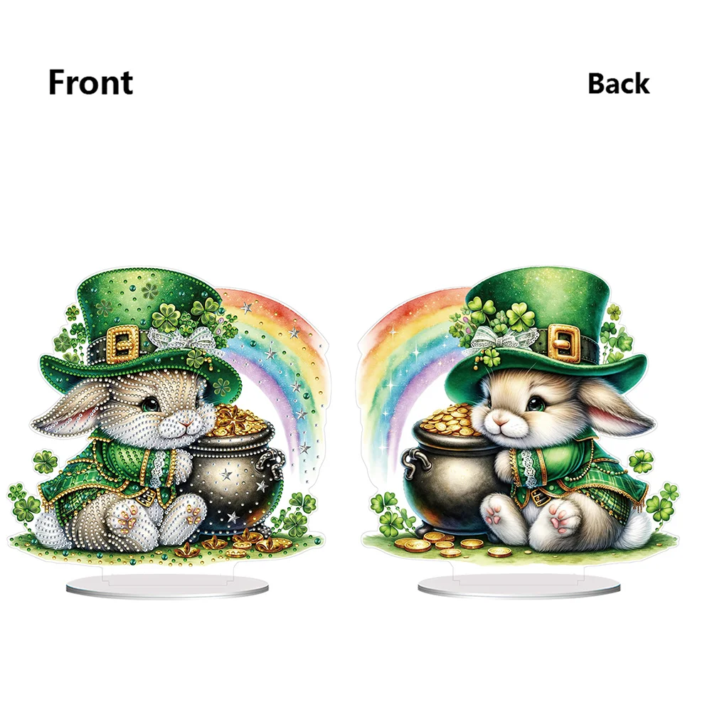 DIY Acrylic St. Patricks Day Rabbit Special Shape Diamond Painting Tabletop Ornament Creative Home Decor & Gift Idea for Adults - Relaxing Craft Activity