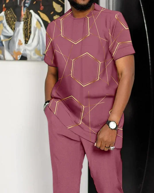 Men's Ombre Print Short Sleeve Suit 117