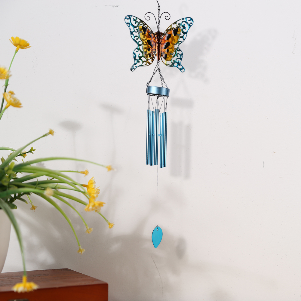 

Butterfly Wind Chime Lamp Solar Wrought Iron Light LED Outdoor Garden Decor, Blue, 501 Original