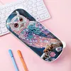 (US Local)Owl Pattern DIY Diamond Pencil Case Pens Brushes Accessories Travel Pencil Box