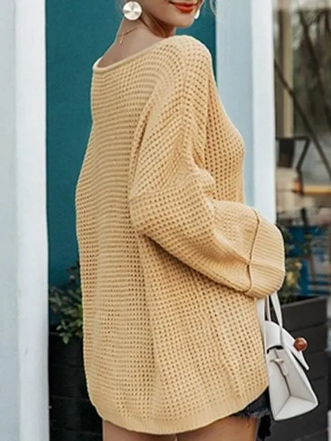 V Neck Loose Solid Sweater