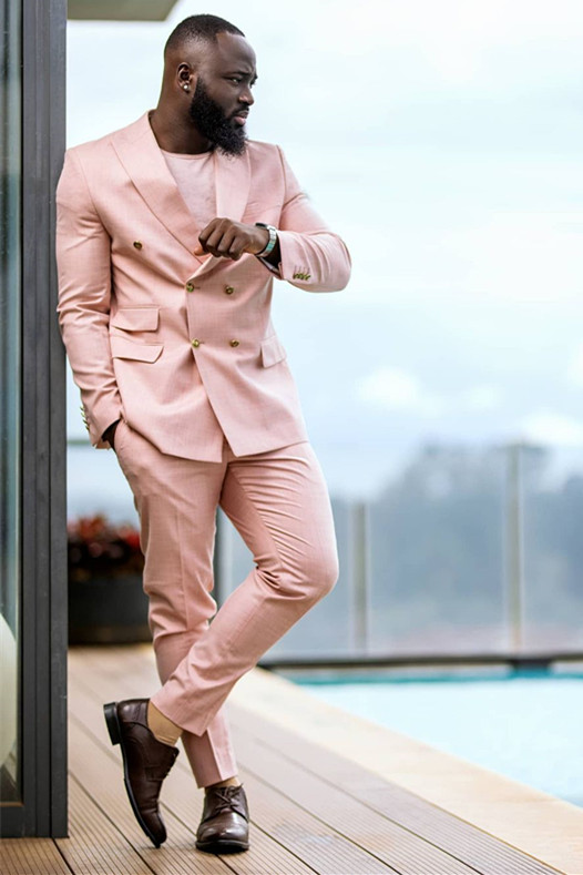 Bellasprom Chic Pink Double Breasted Prince Suit For Groom Peaked Lapel Bellasprom