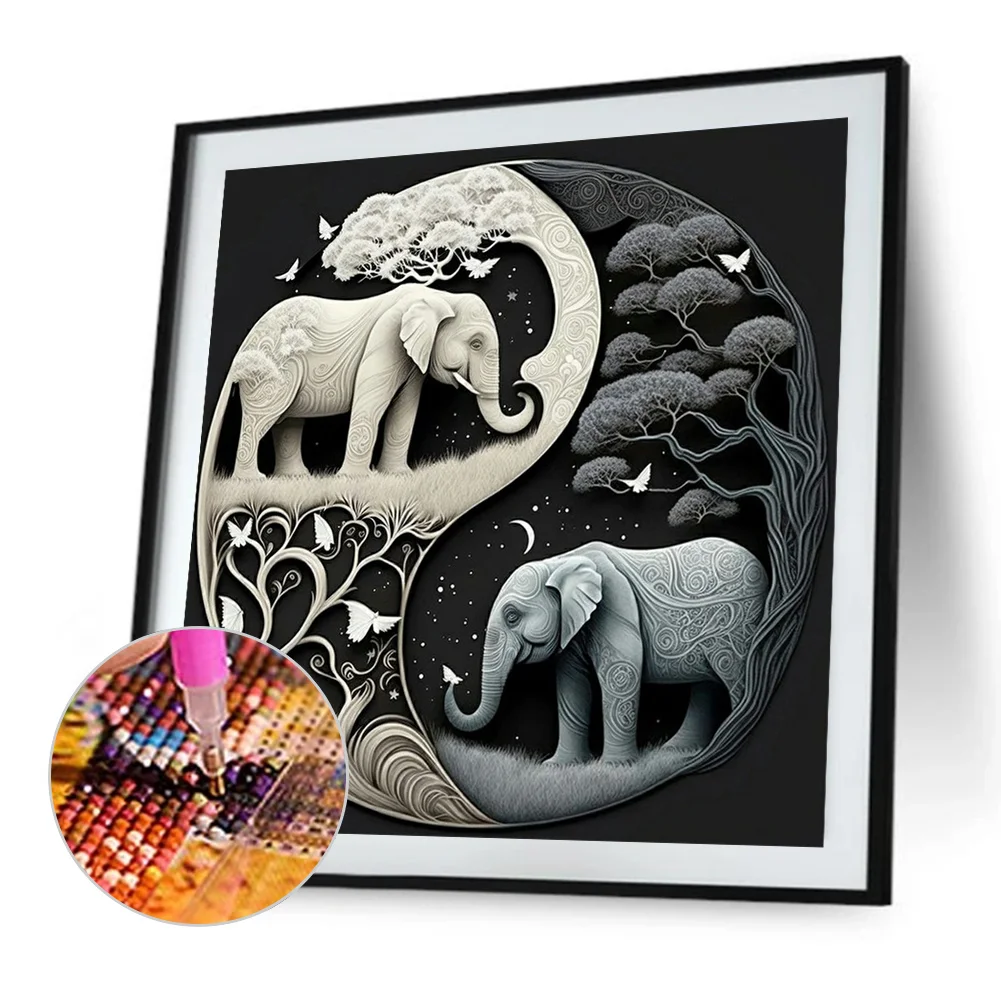 5D DIY Full Square Drill Diamond Painting Kit Elephant Yin Yang Symbol (F1289)