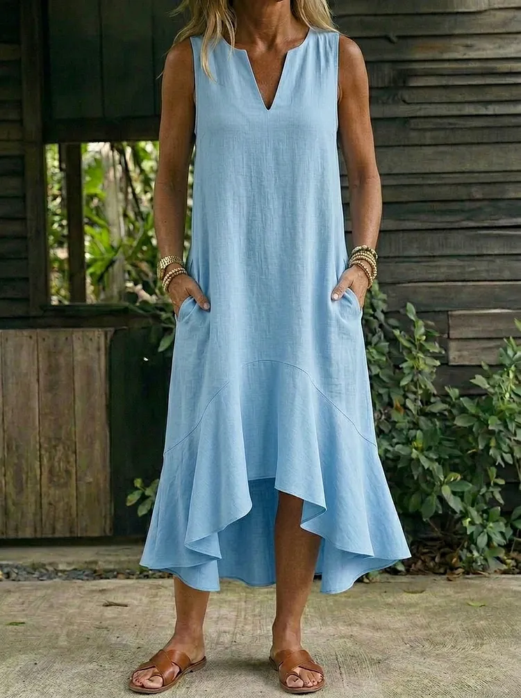 Women&rsquo;s Casual Sleeveless V Neck Cotton Maxi Dress