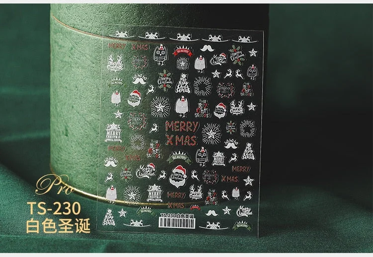 5D Christmas SnowFlake Snowman Nails Art Sticker Pro Frosted Thin Transparent Embossed New Year Nail Art Design Nail Stickers-Nail Inspo