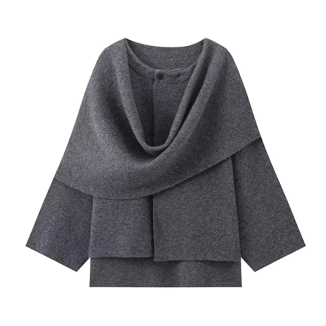 Nigikala Nigikala New Women's Clothing With Asymmetric Scarf Short Knitted Coat