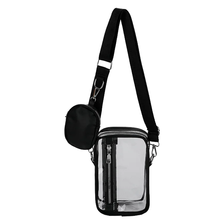Fashion Satchel Bags PVC Transparent Crossbody Bag with Small Bag (Black)