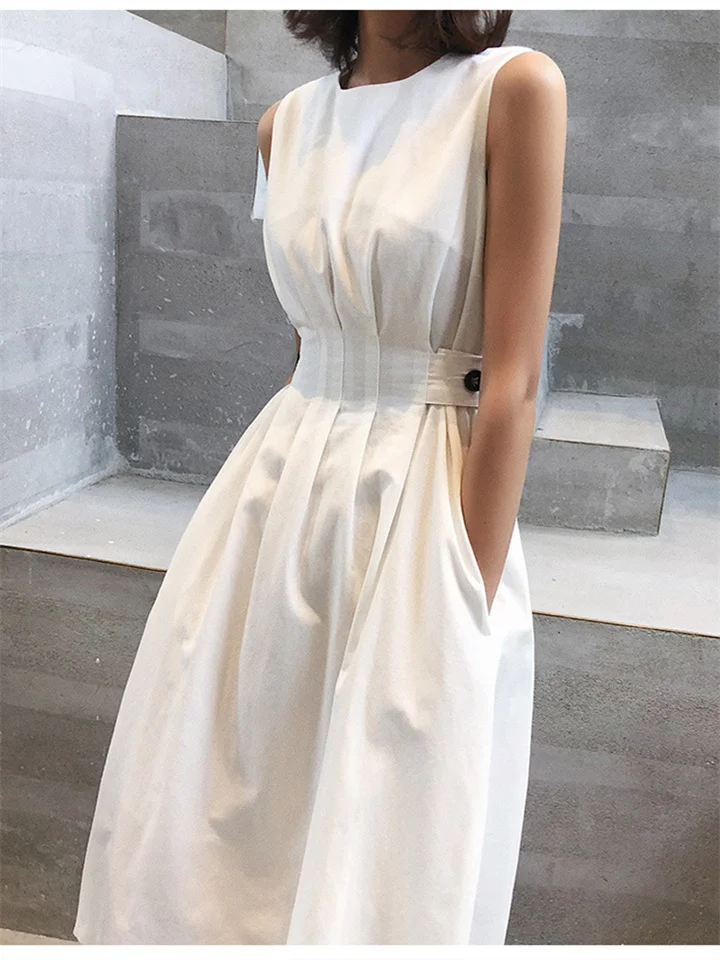 Women's Sleeveless Dress Temperament Tank Top Skirt Waist Closing Mid Length Slim Suspender Skirt | IFYHOME