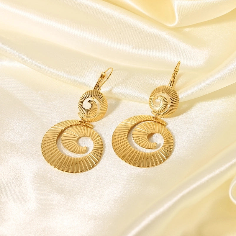 1 Pair Classical Bohemian British Style Spiral Stripe Asymmetrical Plating 201 Stainless Steel 18K Gold Plated Drop Earrings