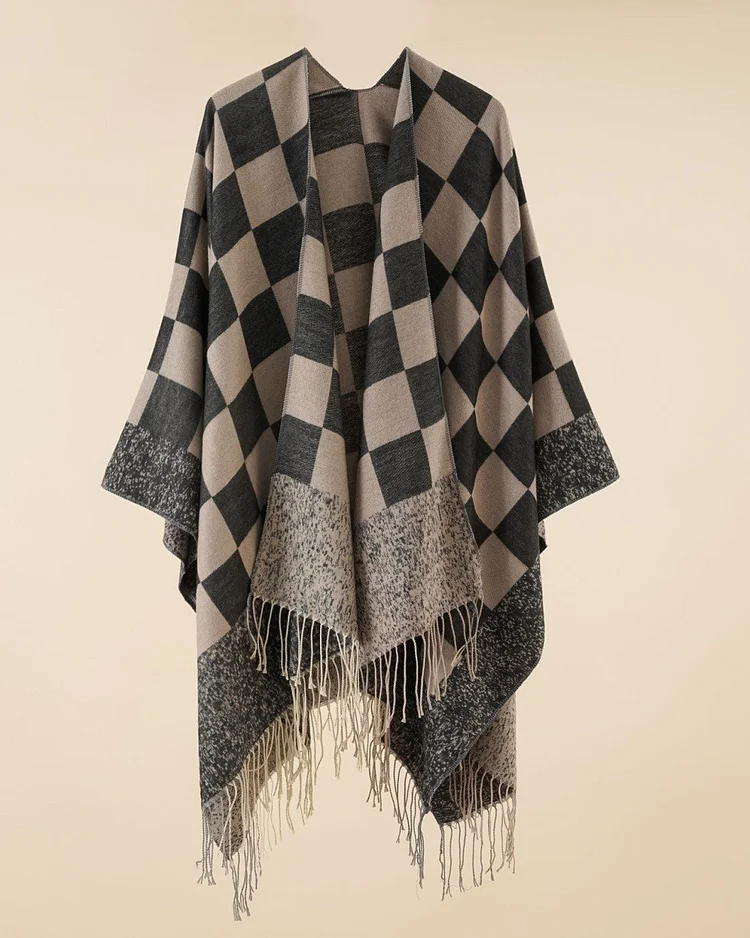 Women's Plaid Casual Cape Shawl 003