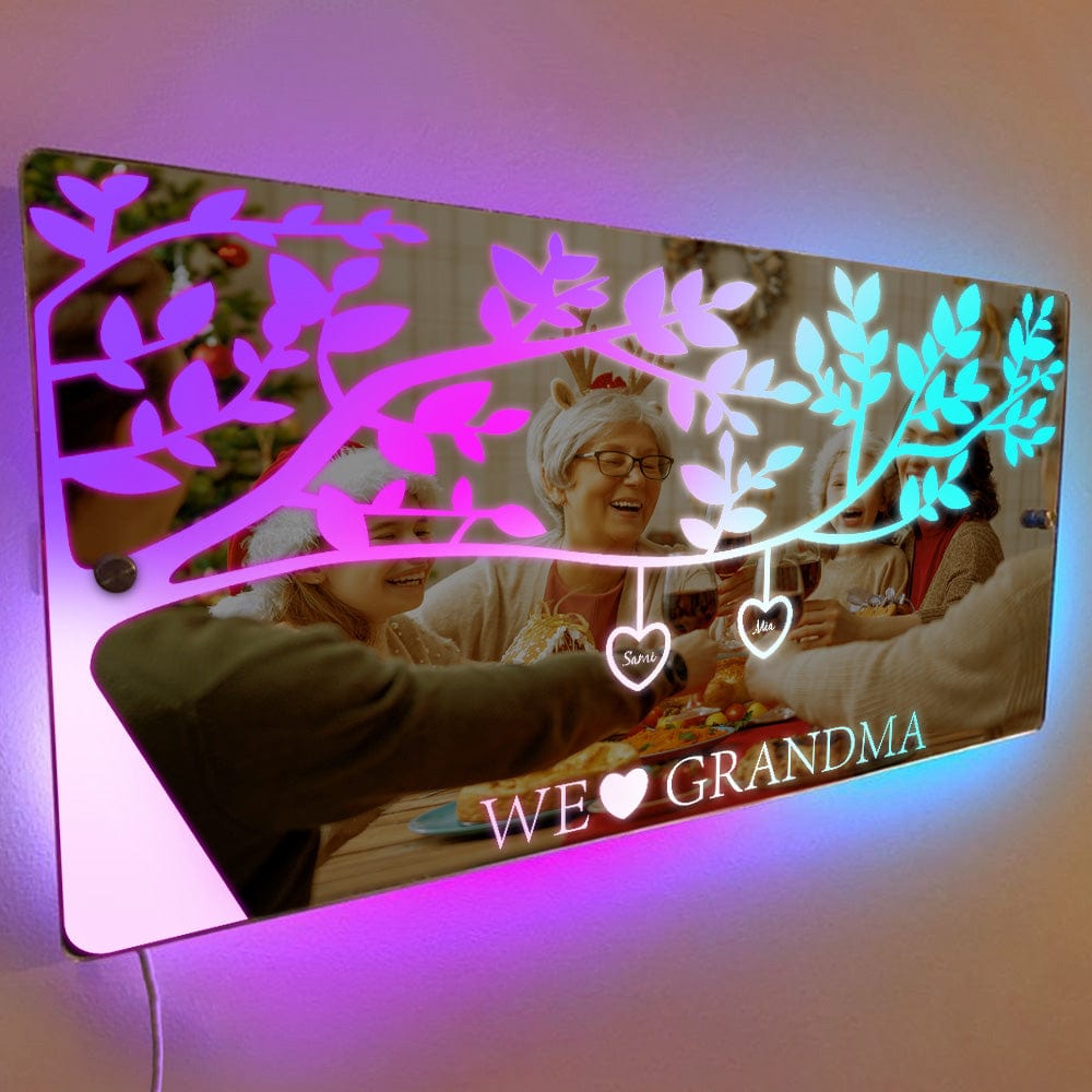 Loveyoufancy Personalized Name Custom Family Tree Led Mirror Light Father's Day Gifts for Family for dad