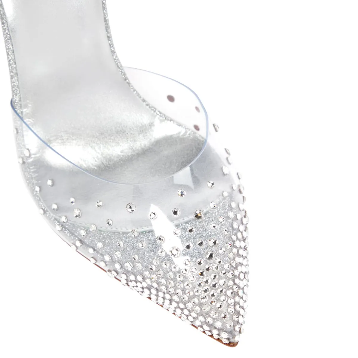 100mm Crystal Embellished PVC Metallic Pointy Toe Red Bottom Pumps Sandals-vocosishoes