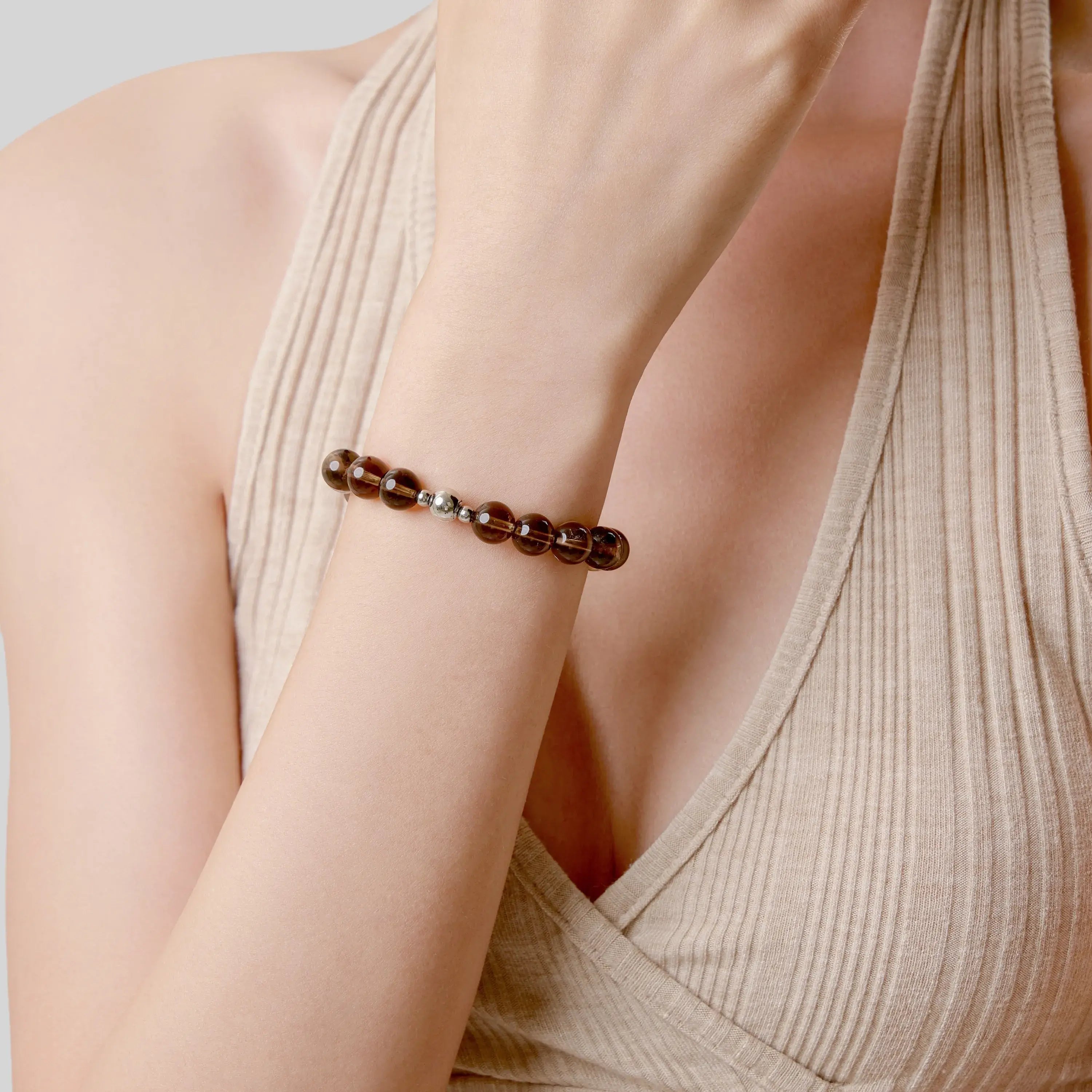 Smoky Quartz &mdash; Magnetic Clasp Bracelet (8mm)