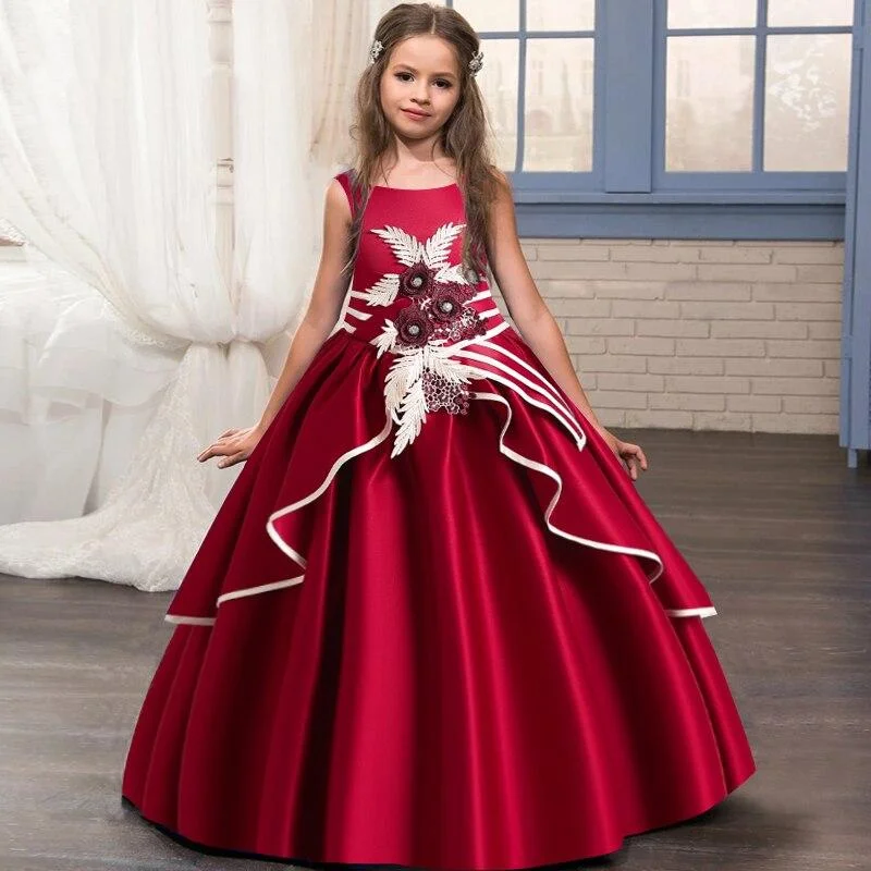 2021 Summer Retro Evening Teenager Kids Dresses For Girls Children Costume Princess Girl Party Wedding Dress Embroidery 14 Year