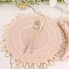 10 Pack | 11" Blush/Rose Gold Hard Plastic Dinner Plates, Disposable Tableware, Baroque Heavy Duty Plates with Gold Rim
