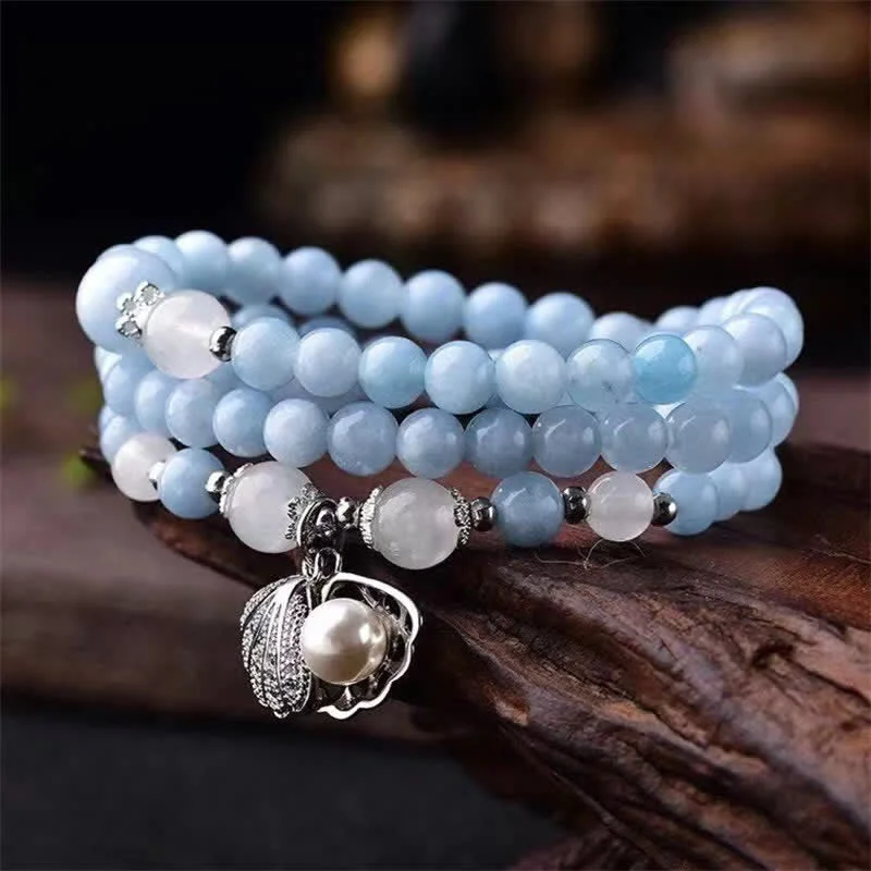 Aquamarine Peace Shell Charm Bracelet