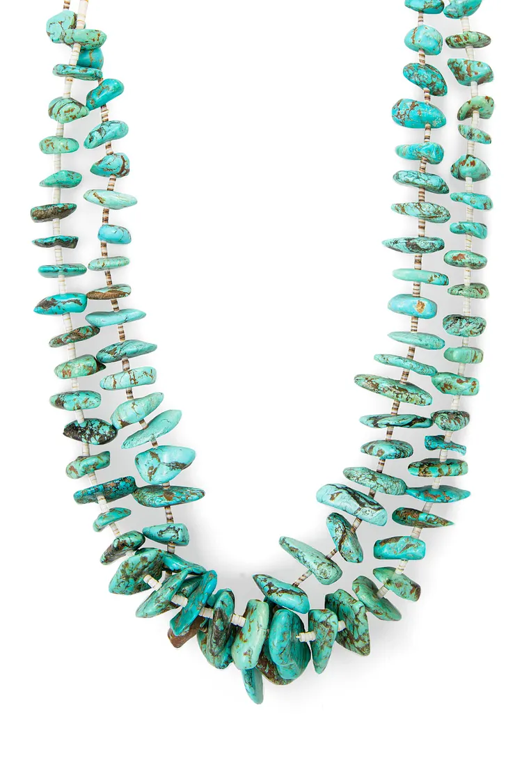 Necklace, Natural Stone, Tab, Turquoise, 2 Strands, Vintage, 948