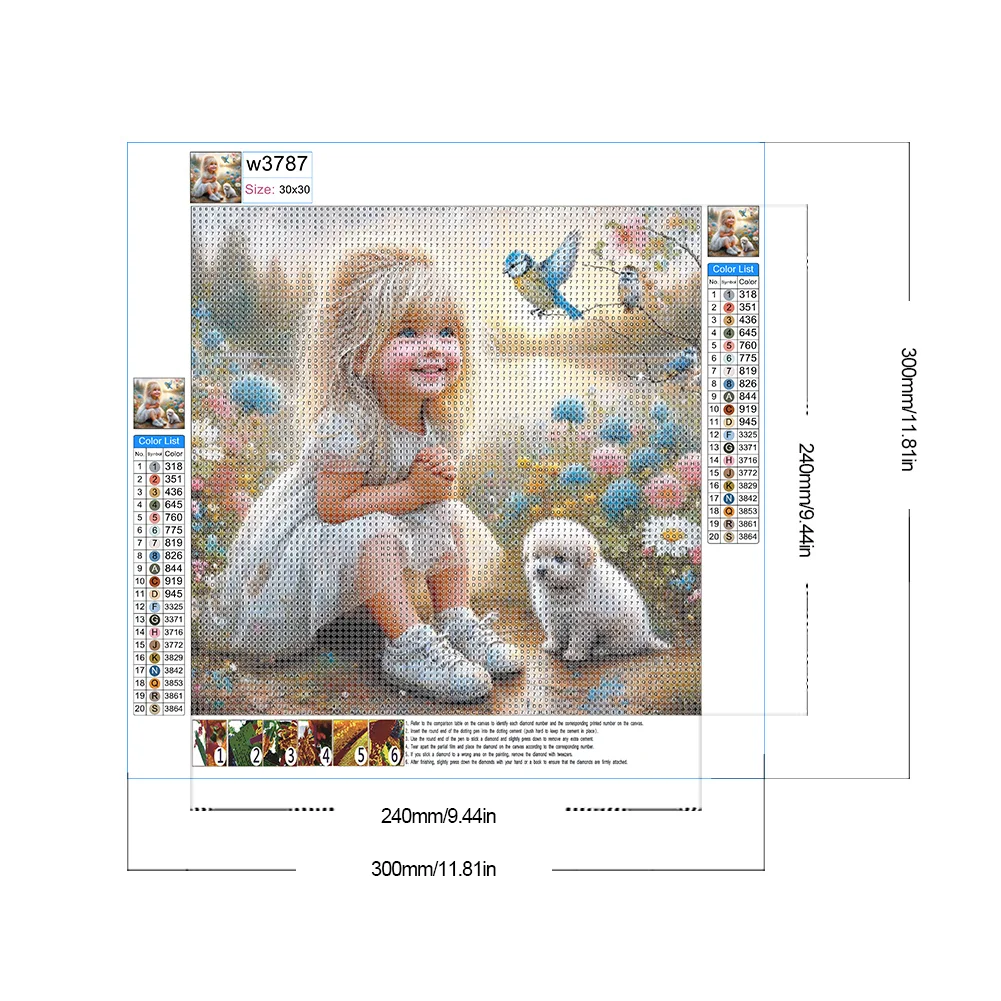 Diamond Painting - Full Round Drill - Girl & Dog(Canvas|30*30cm)