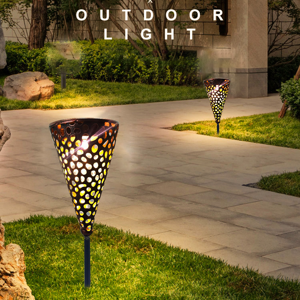 

2pcs LED Solar Hollow Metal Cone Stake Lawn Light, 501 Original