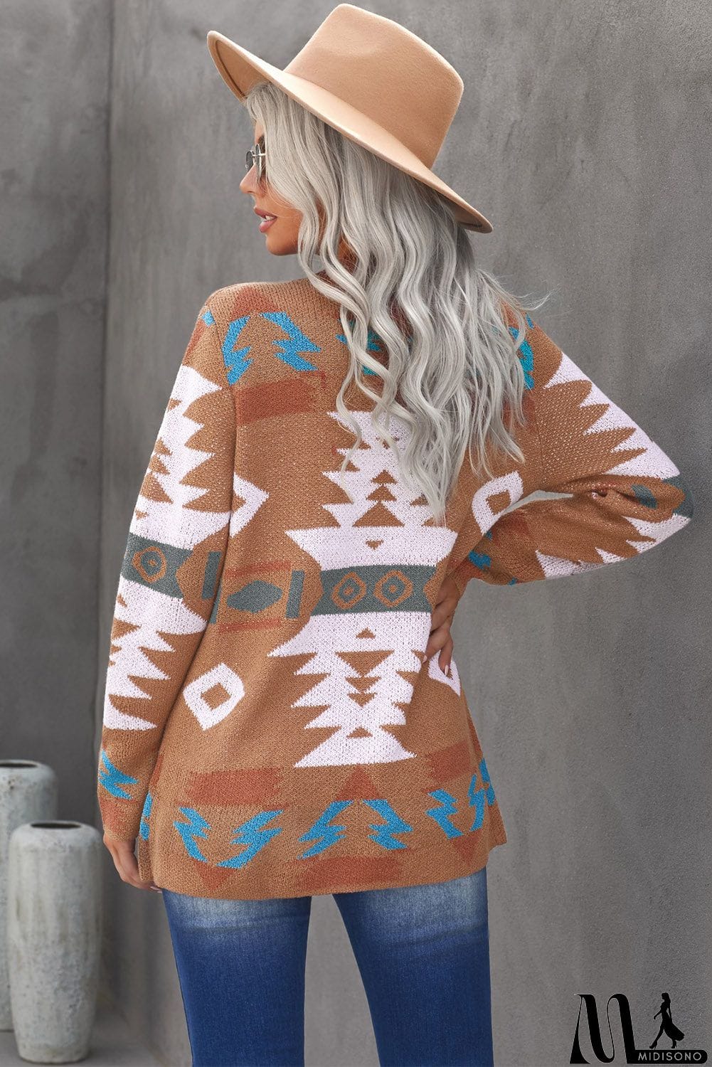 MidiSono - Brown Moraga Pocketed Aztec Cardigan