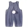 Baby Easter Outfit Denim Overall Pants Bunny Ear Romper with Pom Pom Tail Jeans Jumpsuit Cute Rabbit Ear Overalls for Toddler Boy Girl