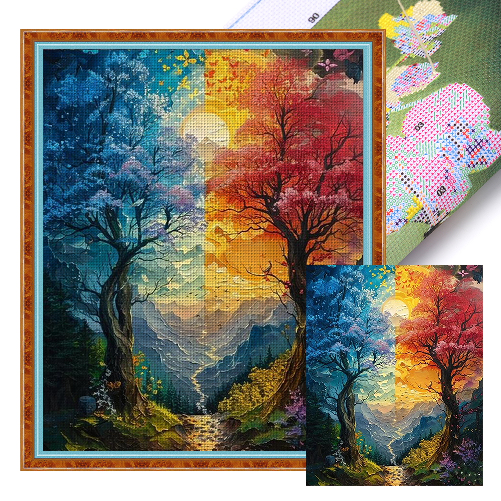 Four Seasons Tree Full 14CT Pre-stamped Canvas(45*55cm) Cross Stitch