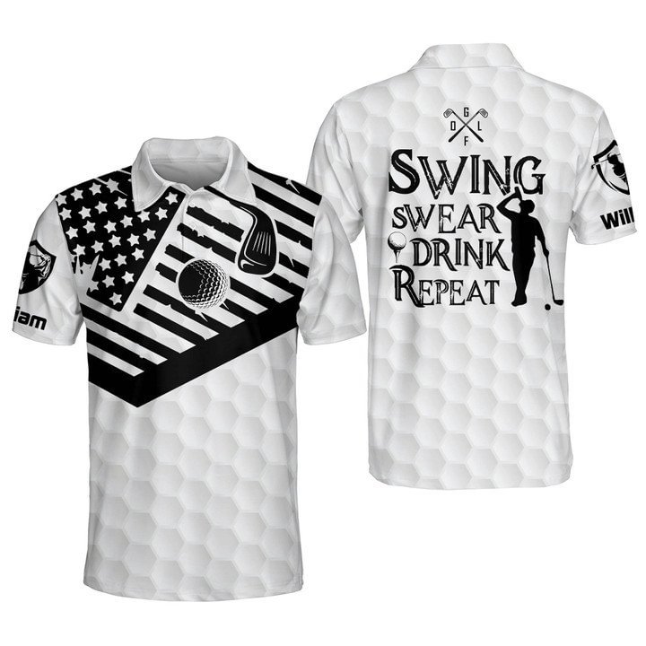 Swing Swear Drink Repeat American Polo Shirt Golf-034