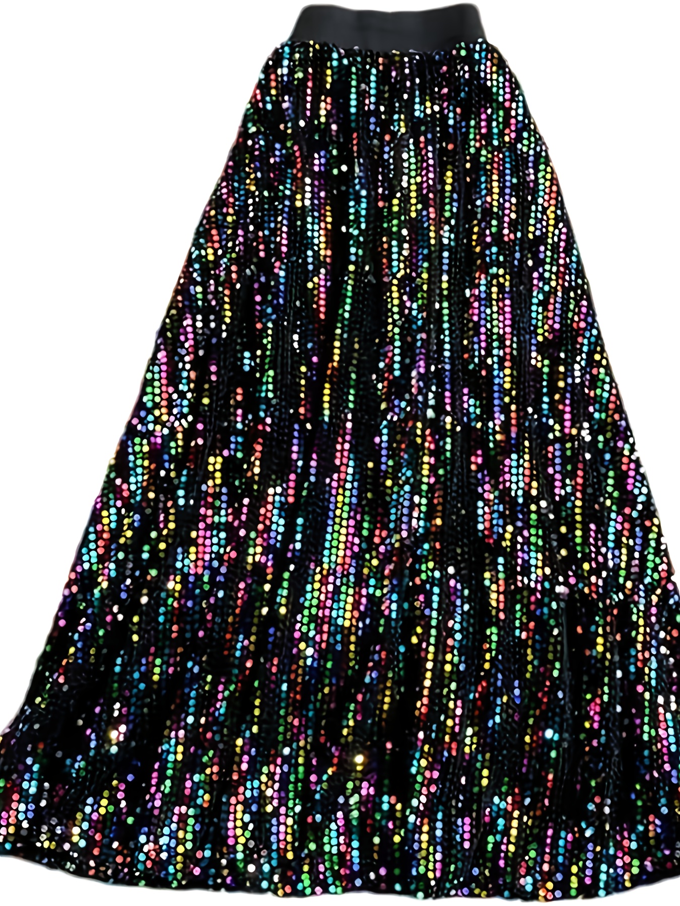 [Plus Size Sequin Skirt] Elegant Plus Size Sequin Mosaic Skirt for Women - Black with Golden Floral Pattern, Flared Design, Medium Stretch, All-Season Wear, Perfect for Formal or Casual Occasions