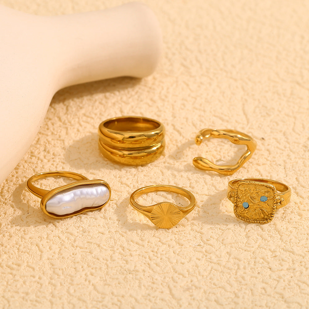 Fashionable Niche Personality Simple Hot Style Hand Jewelry Stainless Steel Plated 18K Gold Line Oil Drop Ring Female