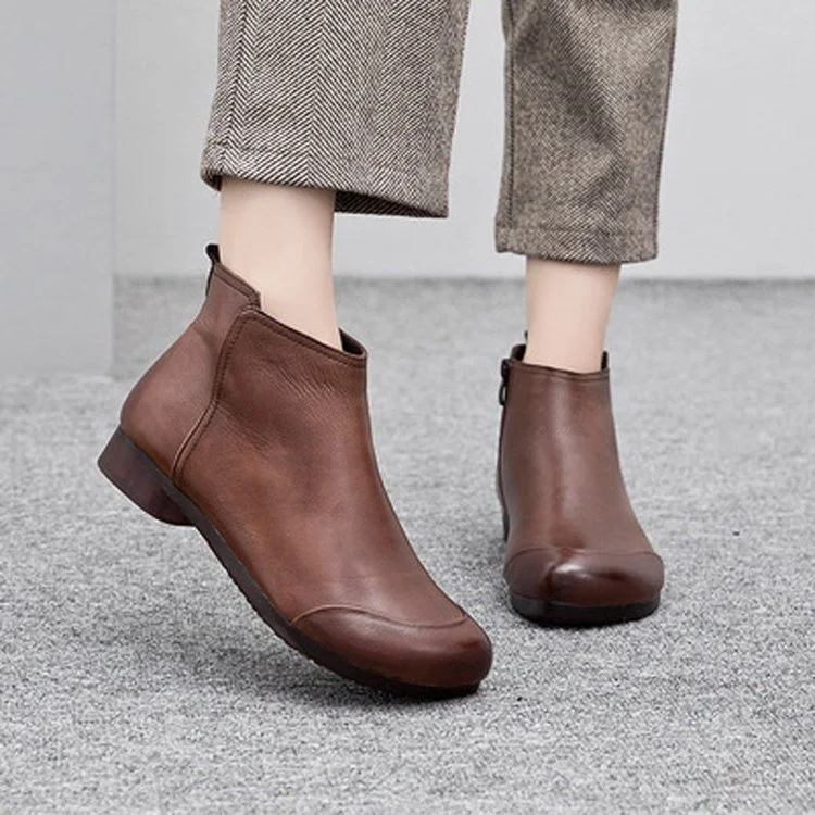 Women's Flat Short Leather Boots  Stunahome.com