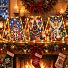 DIY Wooden Diamond Painting Pearl Tent House with Lights, Holiday Tabletop Art Craft Kit with String Lights, Christmas Home Decor Gift