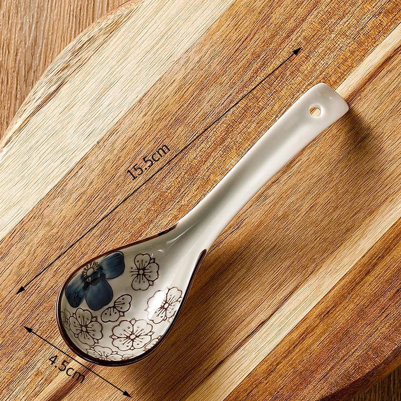 Japanese-style Small Spoon Ceramic Spoon Household Blue And White Porcelain Soup Spoon Creative Cute Pattern Spoon