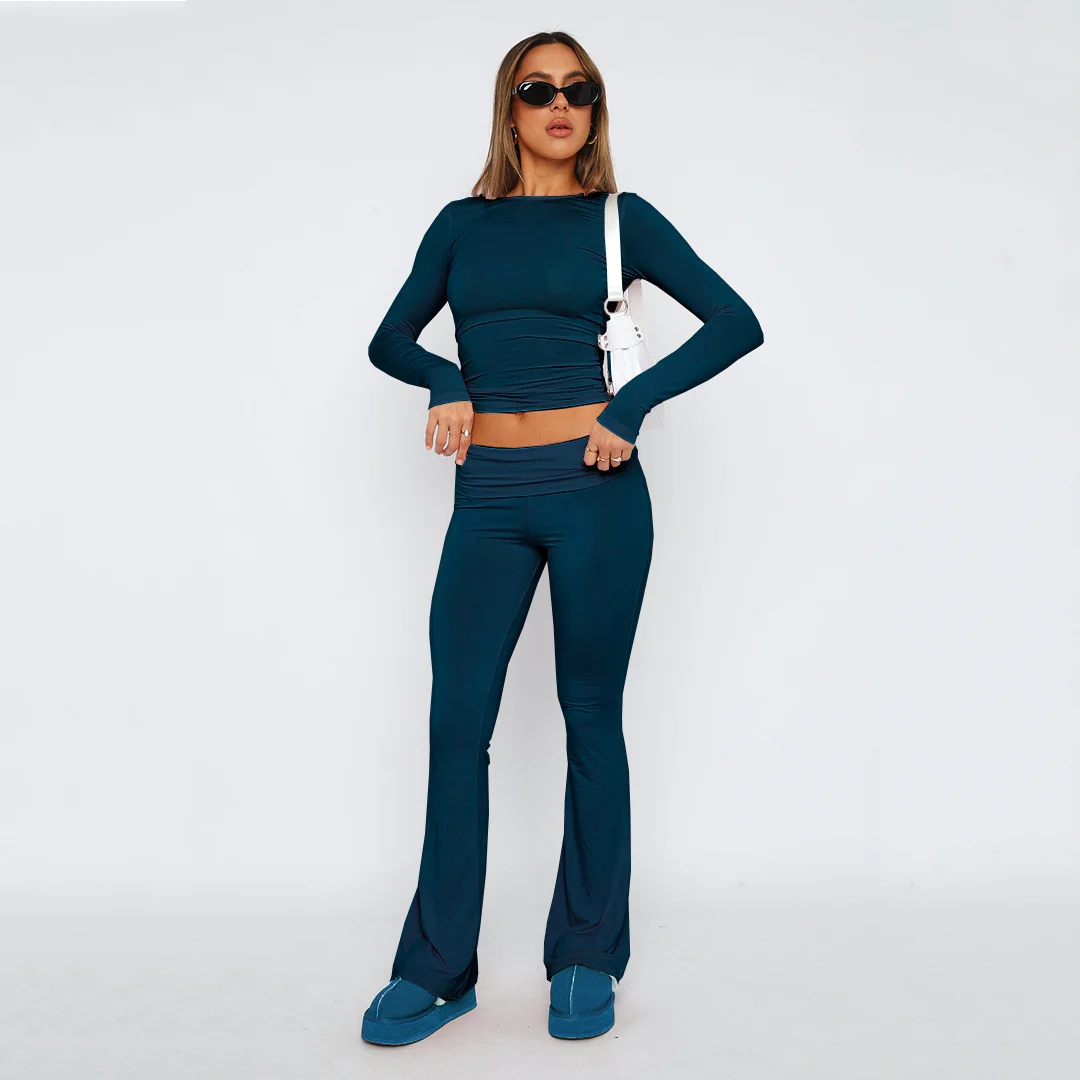 Nigikala Nigikala New Casual Wind Low-Rise Horn Pants Fashion Thin Solid Pants Set Women